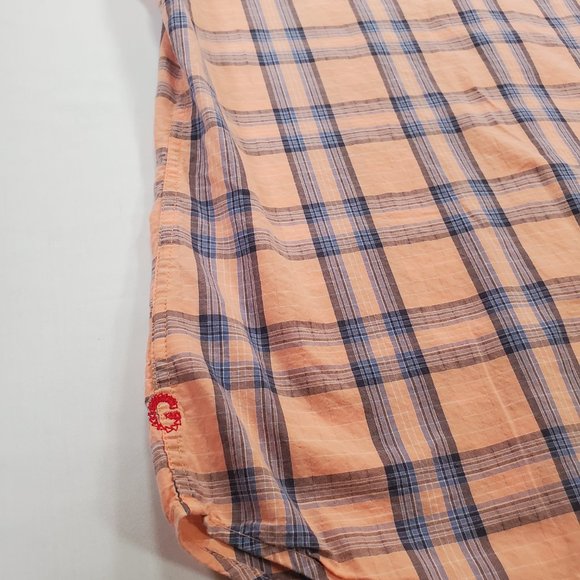 Guess Shirt Mens Medium Light Salmon Plaid Unique Wood Snap Rodeo Cowboy Western - Picture 11 of 15